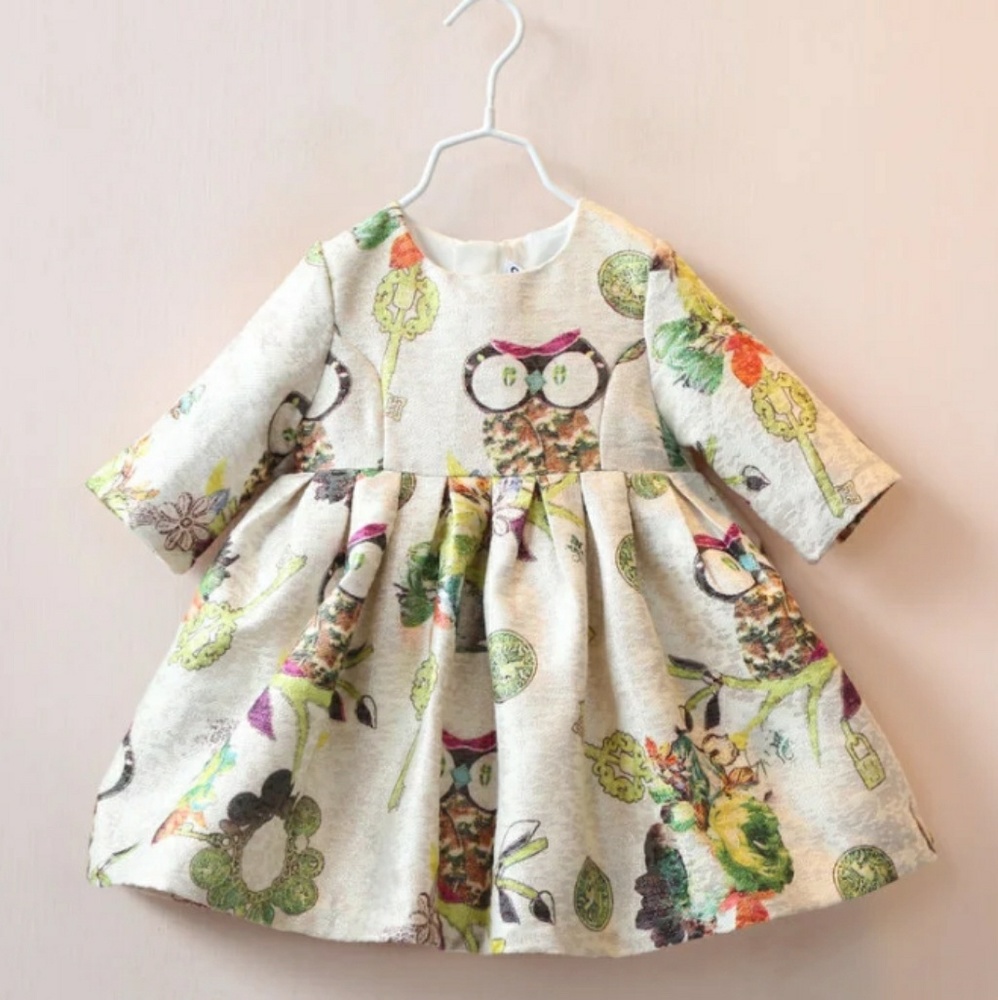 Vintage Appeal Toddler Girl Owl Long Sleeve Dress - Picture 1 of 8